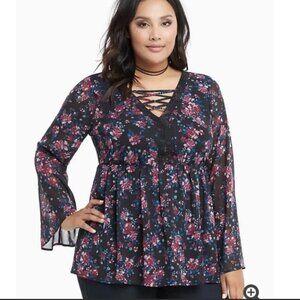 Torrid Floral Print Chiffon Lace Up Blouse Size 3x